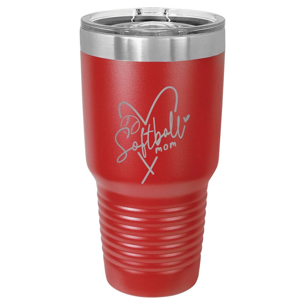 Softball Mom Heart - Polar Camel Ringneck Tumbler with Slider Lid - Red