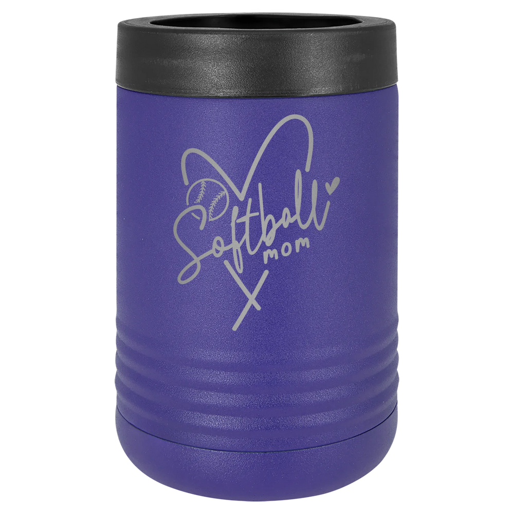 Softball Mom Heart - Polar Camel Beverage Holder - Purple Stainless Steel Vacuum Insulated