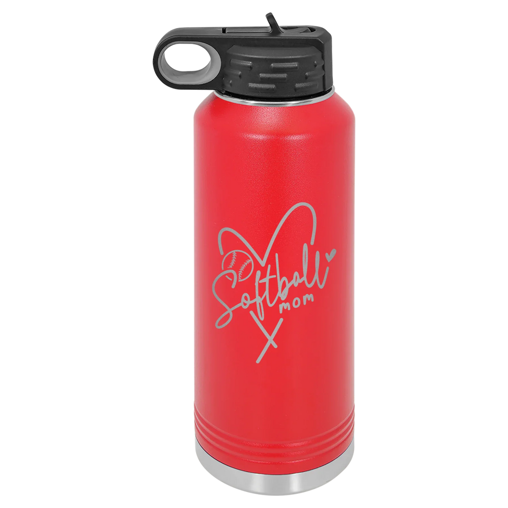 Softball Mom Heart - Polar Camel Water Bottle - Red