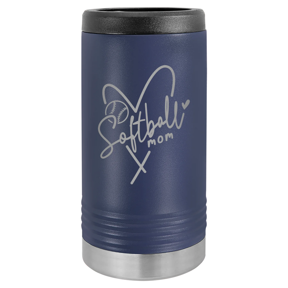 Softball Mom Heart - Polar Camel Beverage Holder - Navy Blue Slim