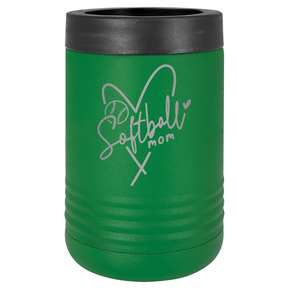 Softball Mom Heart - Polar Camel Beverage Holder - Green Stainless Steel Vacuum Insulated