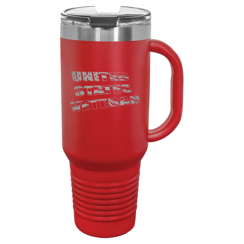 Flag Veteran - Polar Camel Travel Mug with Snap Lid & Straw - Red