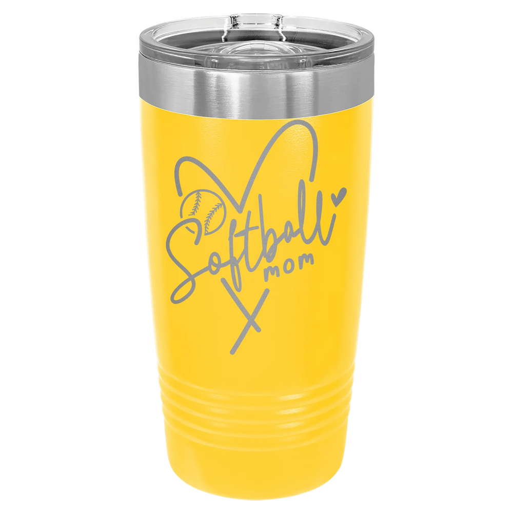Softball Mom Heart - Polar Camel Ringneck Tumbler with Slider Lid - Yellow