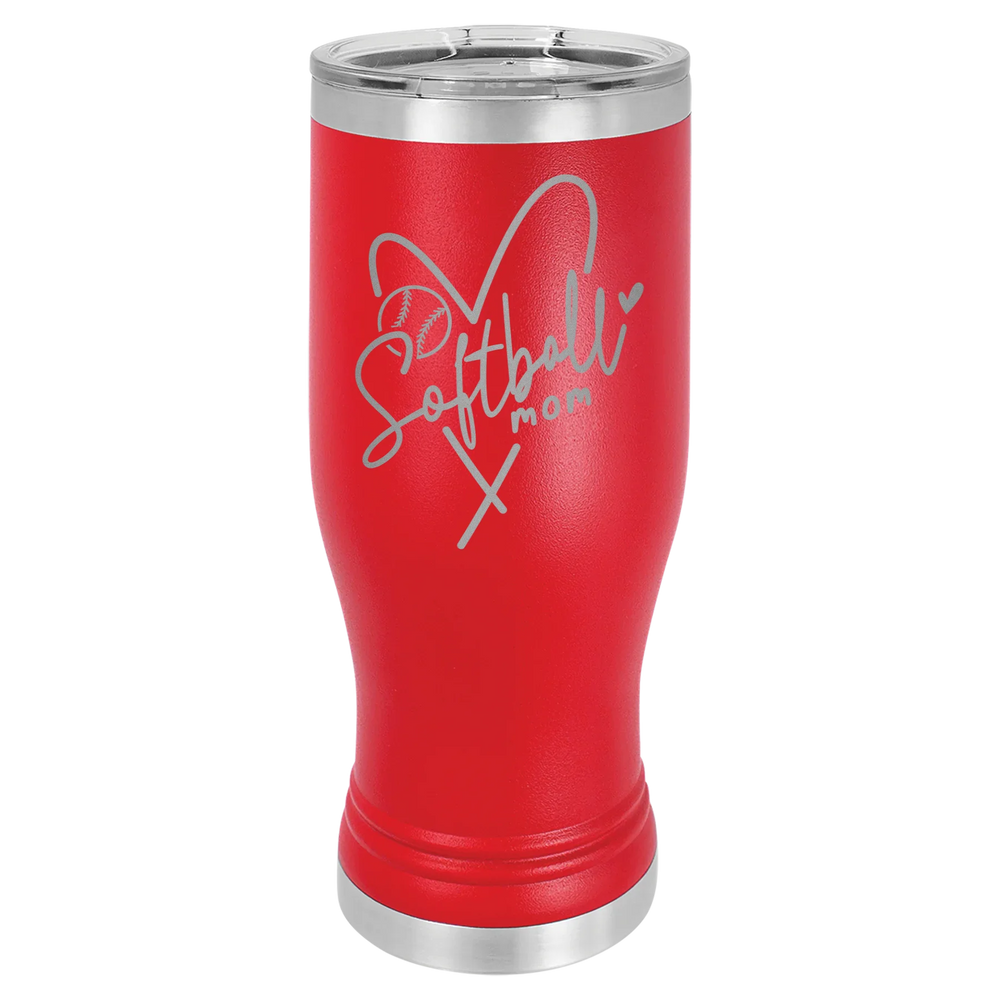 Softball Mom Heart - Polar Camel Pilsner Tumbler with Standard Lid - Red