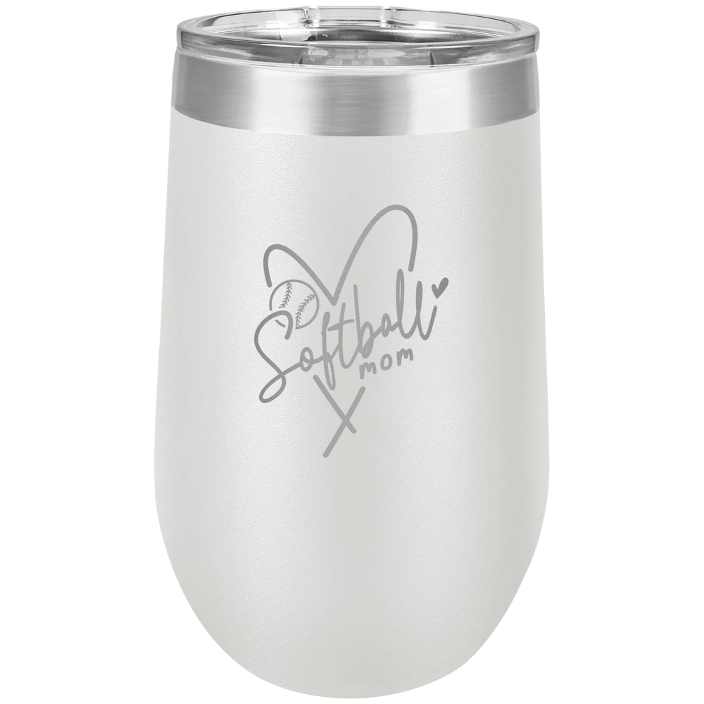 Softball Mom Heart - Polar Camel Stemless Tumbler with Lid - White