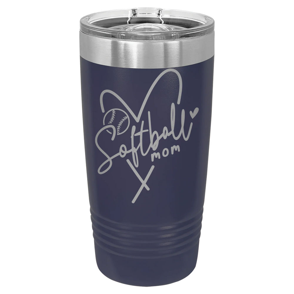 Softball Mom Heart - Polar Camel Ringneck Tumbler with Slider Lid - Navy Blue