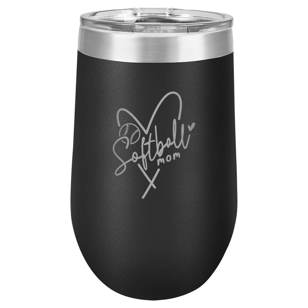 Softball Mom Heart - Polar Camel Stemless Tumbler with Lid - Black