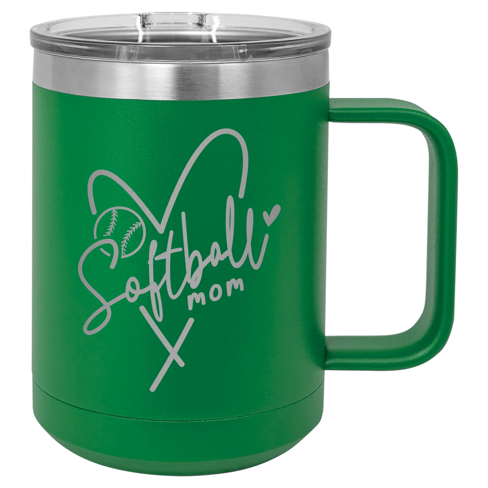 Softball Mom Heart - Polar Camel Vacuum Insulated Mug with Slider Lid - Green