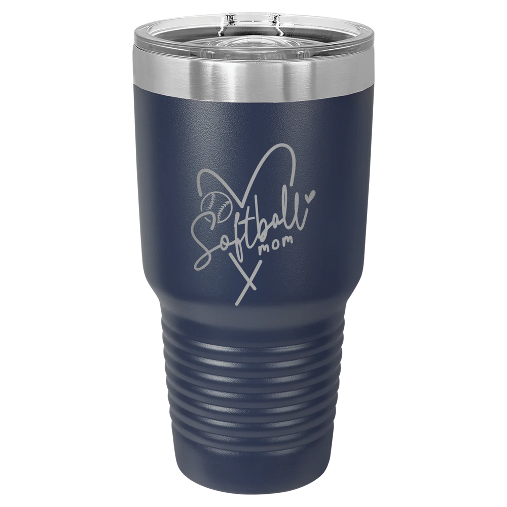 Softball Mom Heart - Polar Camel Ringneck Tumbler with Slider Lid - Navy Blue