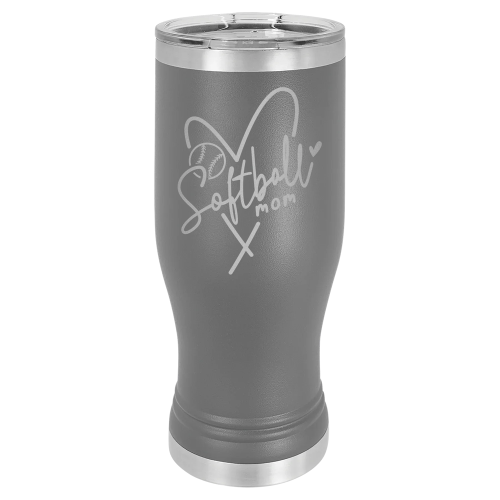 Softball Mom Heart - Polar Camel Pilsner Tumbler with Standard Lid - Dark Gray