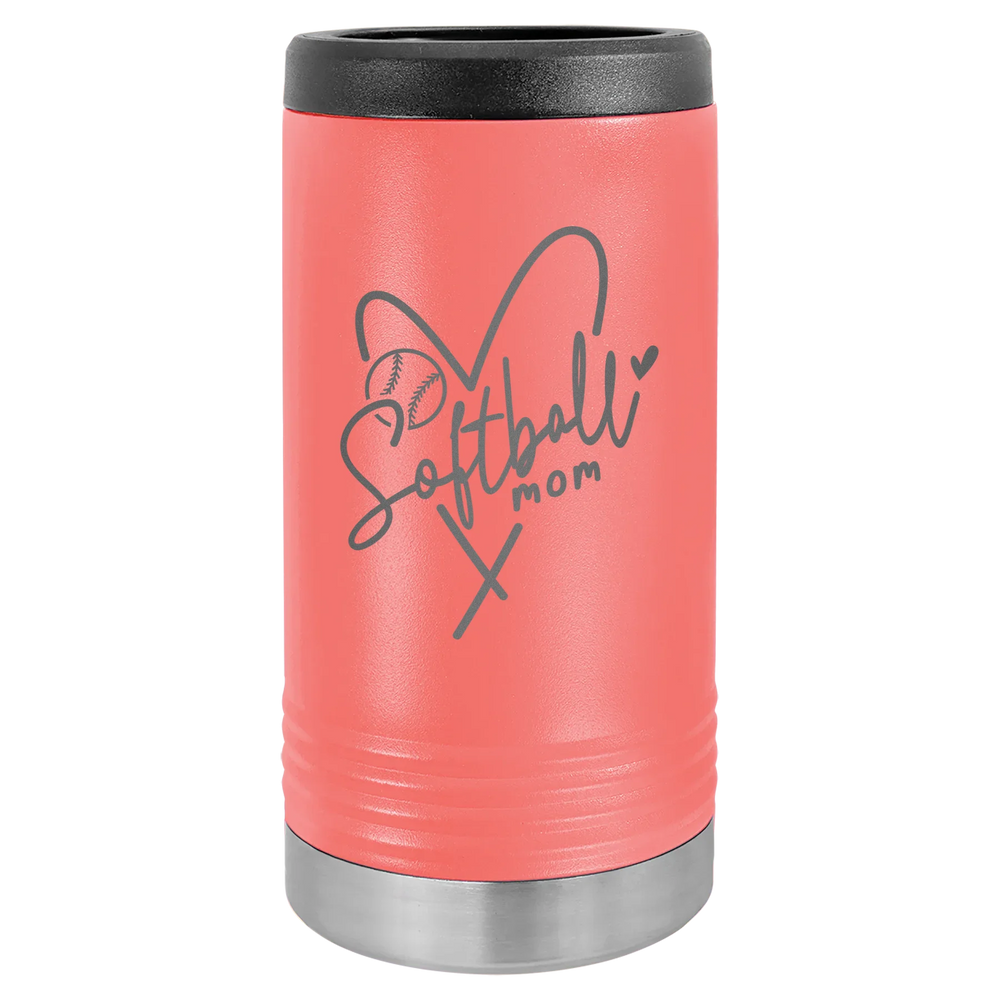 Softball Mom Heart - Polar Camel Beverage Holder - Coral Slim