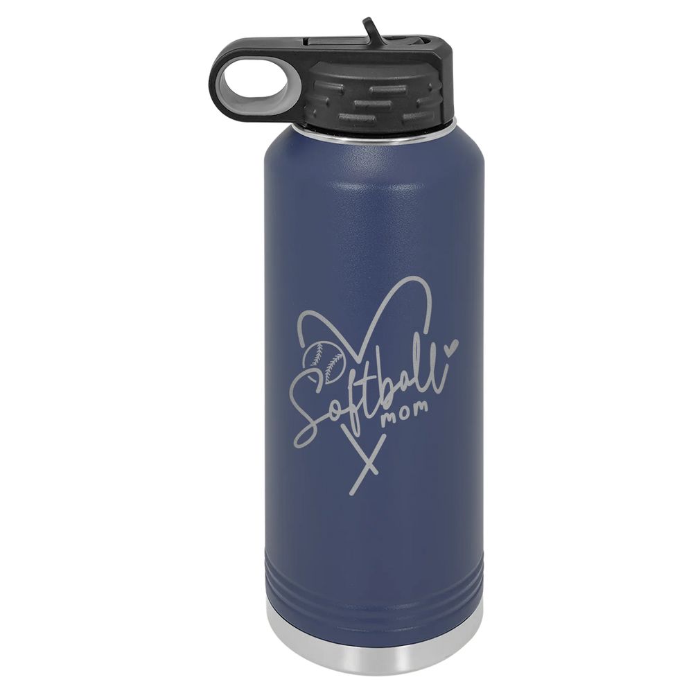 Softball Mom Heart - Polar Camel Water Bottle - Navy Blue