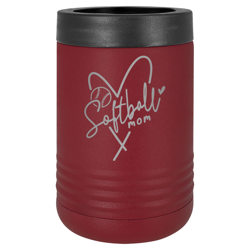 Softball Mom Heart - Polar Camel Beverage Holder - Maroon Stainless Steel Vacuum Insulated
