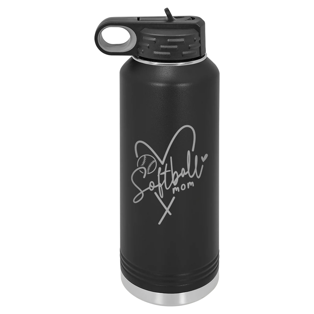 Softball Mom Heart - Polar Camel Water Bottle - Black