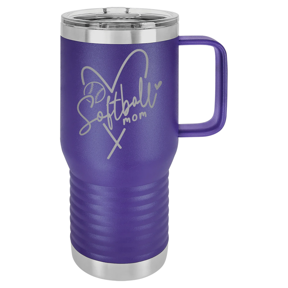 Softball Mom Heart - Polar Camel Vacuum Insulated Travel Mug with Slider Lid - Purple