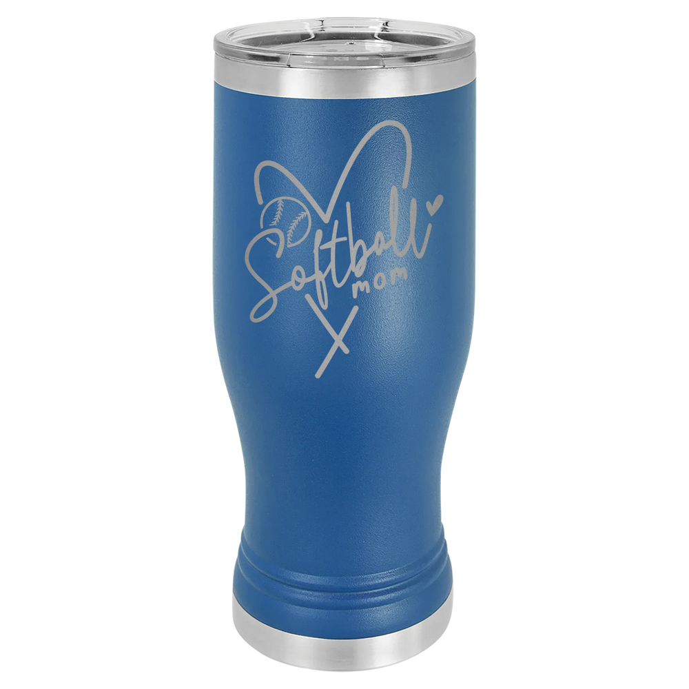 Softball Mom Heart - Polar Camel Pilsner Tumbler with Standard Lid - Royal Blue