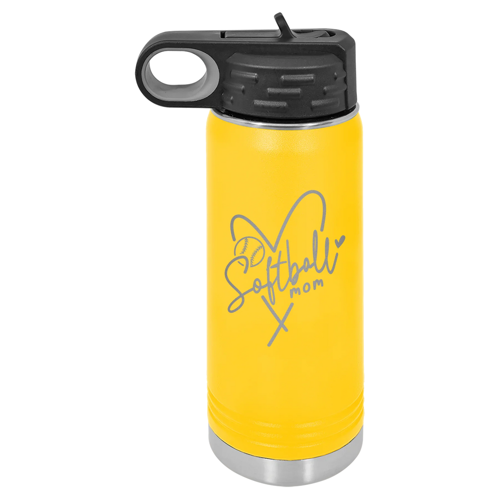 Softball Mom Heart - Polar Camel Water Bottle - Yellow