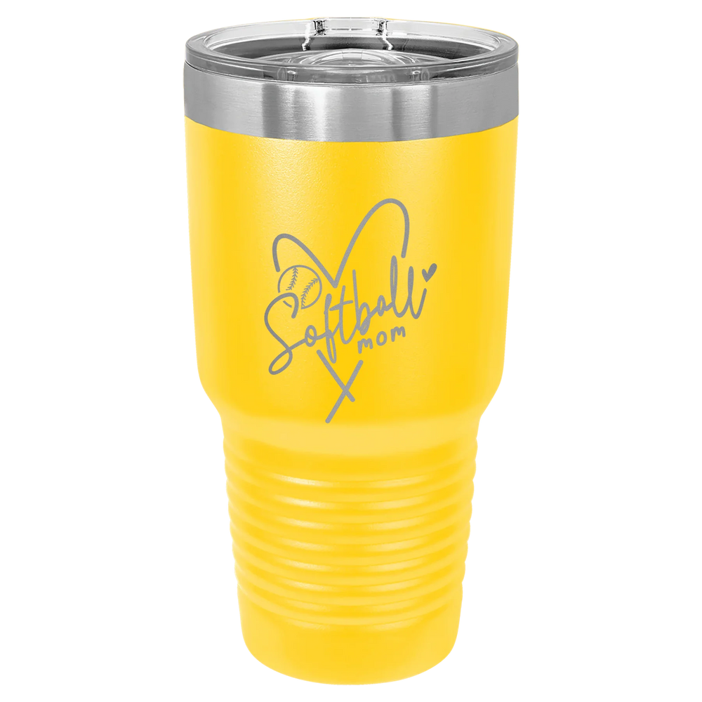 Softball Mom Heart - Polar Camel Ringneck Tumbler with Slider Lid - Yellow