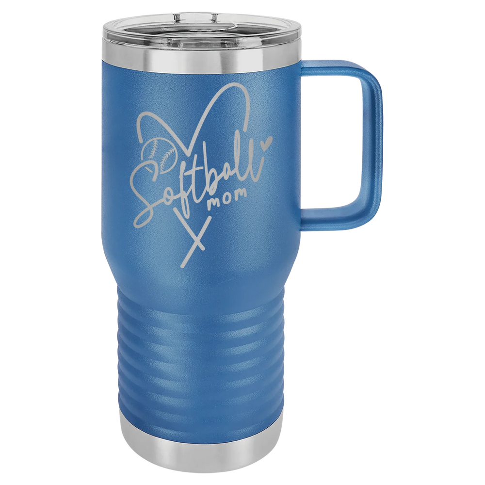 Softball Mom Heart - Polar Camel Vacuum Insulated Travel Mug with Slider Lid - Royal Blue