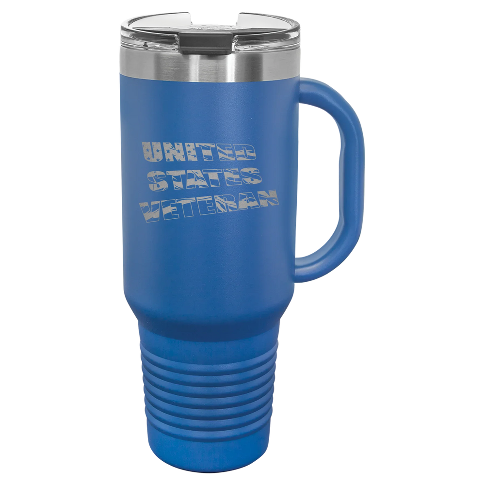 Flag Veteran - Polar Camel Travel Mug with Snap Lid & Straw - Royal Blue