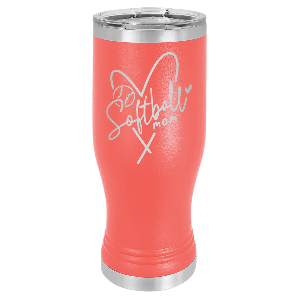 Softball Mom Heart - Polar Camel Pilsner Tumbler with Standard Lid - Coral