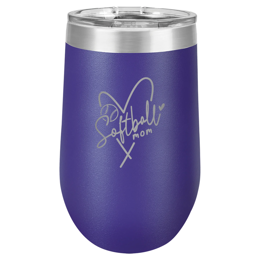 Softball Mom Heart - Polar Camel Stemless Tumbler with Lid - Purple