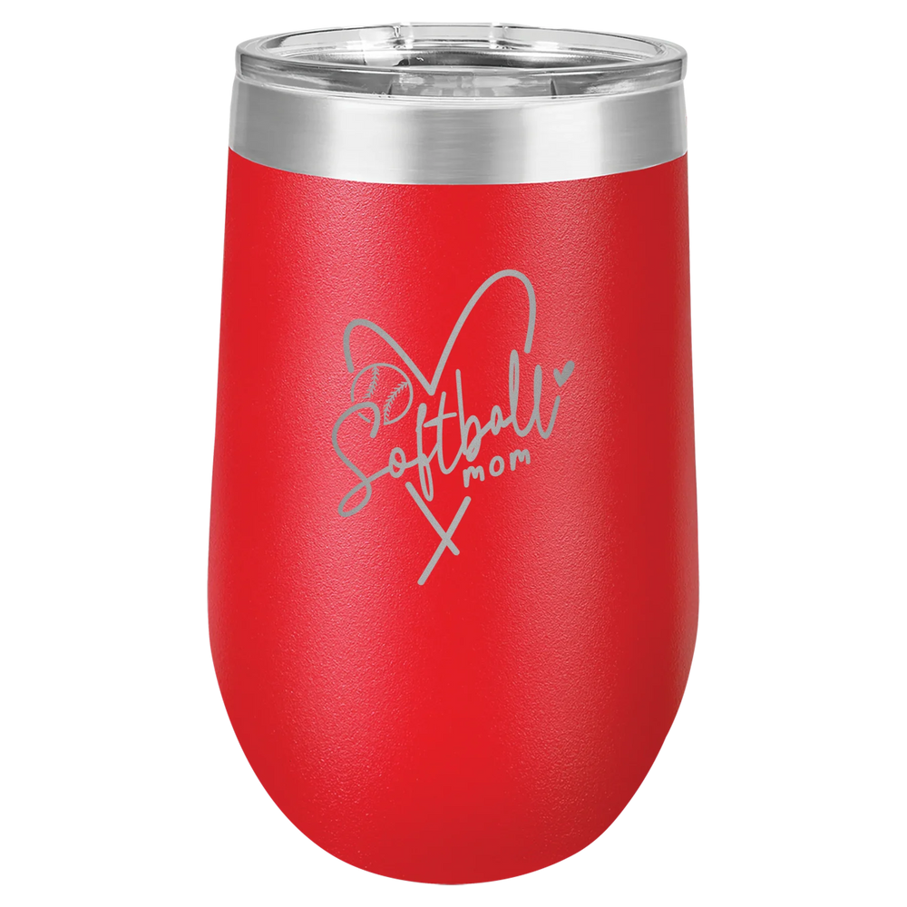Softball Mom Heart - Polar Camel Stemless Tumbler with Lid - Red