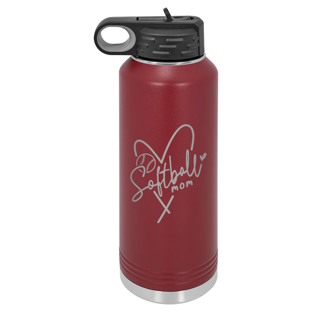 Softball Mom Heart - Polar Camel Water Bottle - Maroon