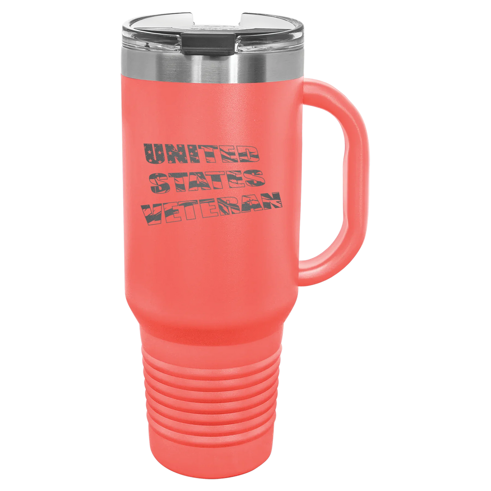 Flag Veteran - Polar Camel Travel Mug with Snap Lid & Straw - Coral