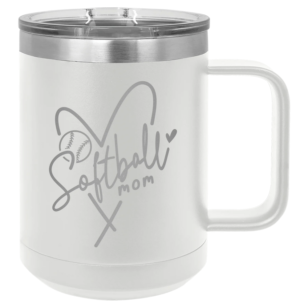 Softball Mom Heart - Polar Camel Vacuum Insulated Mug with Slider Lid - White