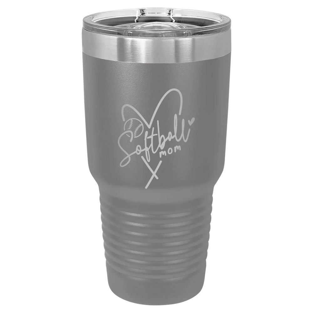 Softball Mom Heart - Polar Camel Ringneck Tumbler with Slider Lid - Dark Gray