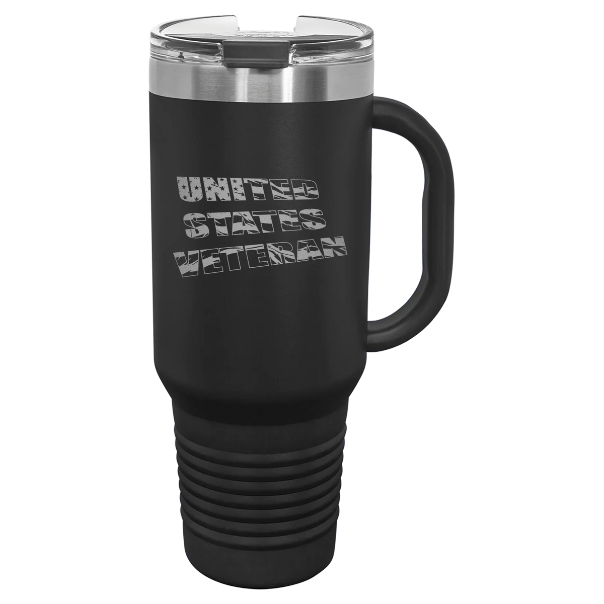 Flag Veteran - Polar Camel Travel Mug with Snap Lid & Straw - Black