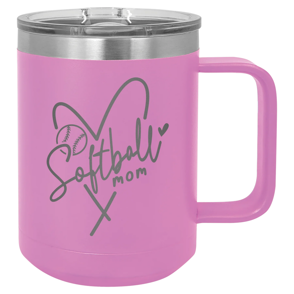 Softball Mom Heart - Polar Camel Vacuum Insulated Mug with Slider Lid - Light Purple