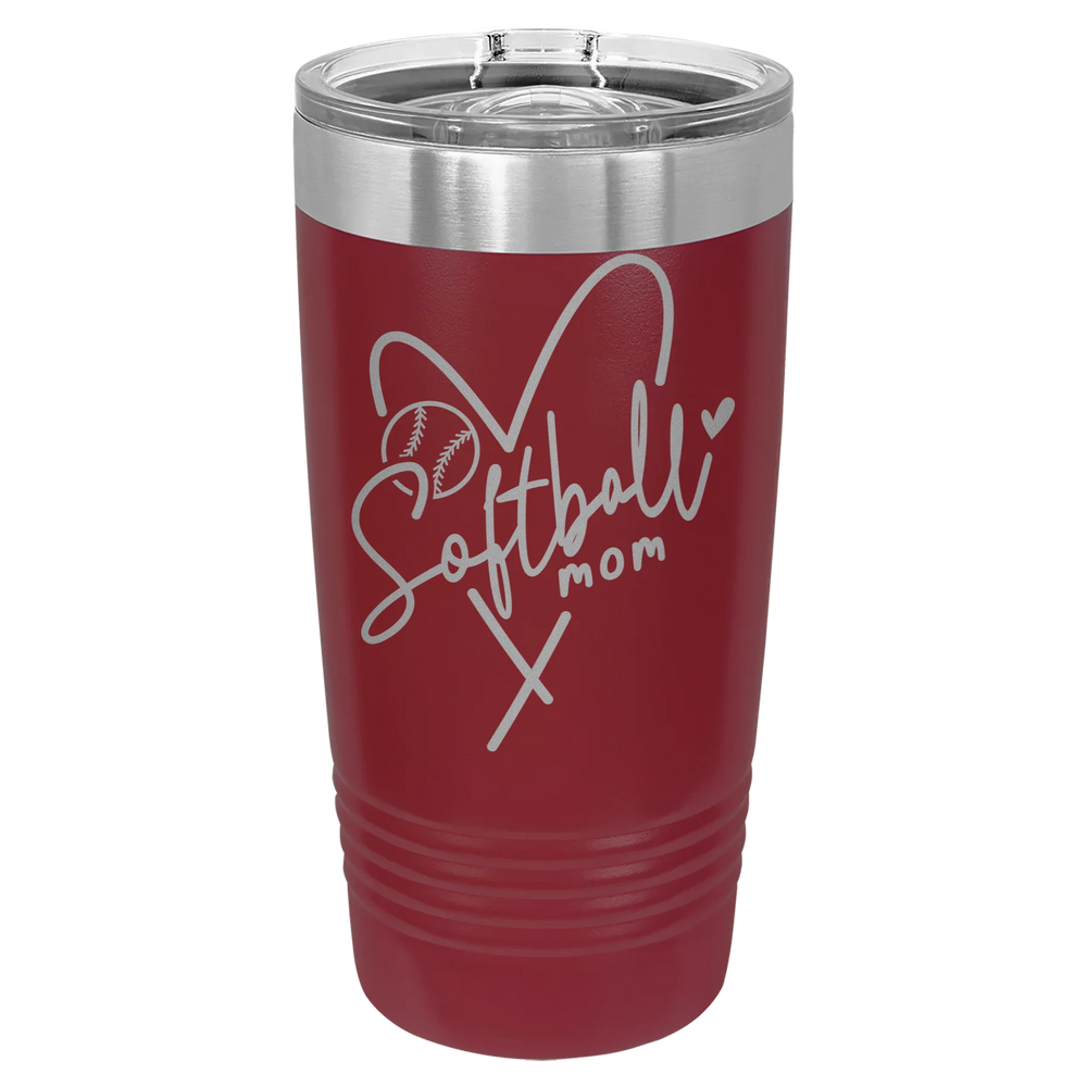 Softball Mom Heart - Polar Camel Ringneck Tumbler with Slider Lid - Maroon