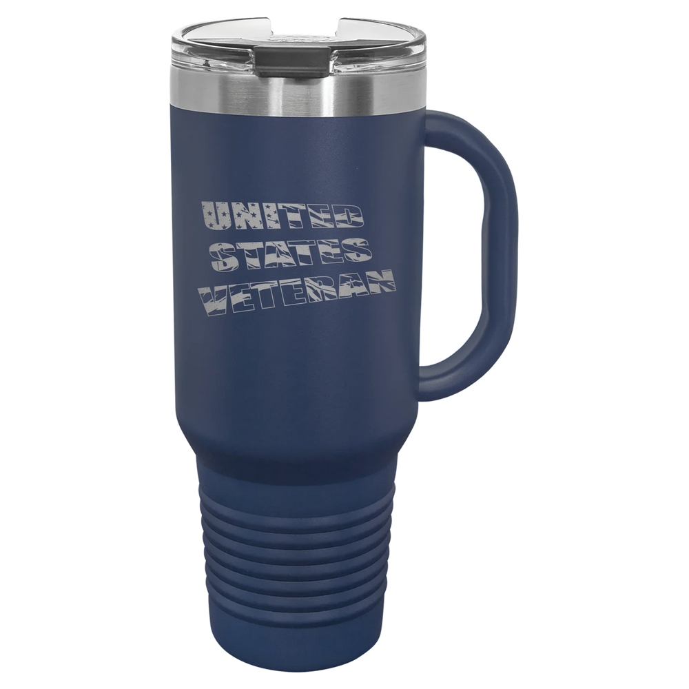 Flag Veteran - Polar Camel Travel Mug with Snap Lid & Straw - Navy Blue