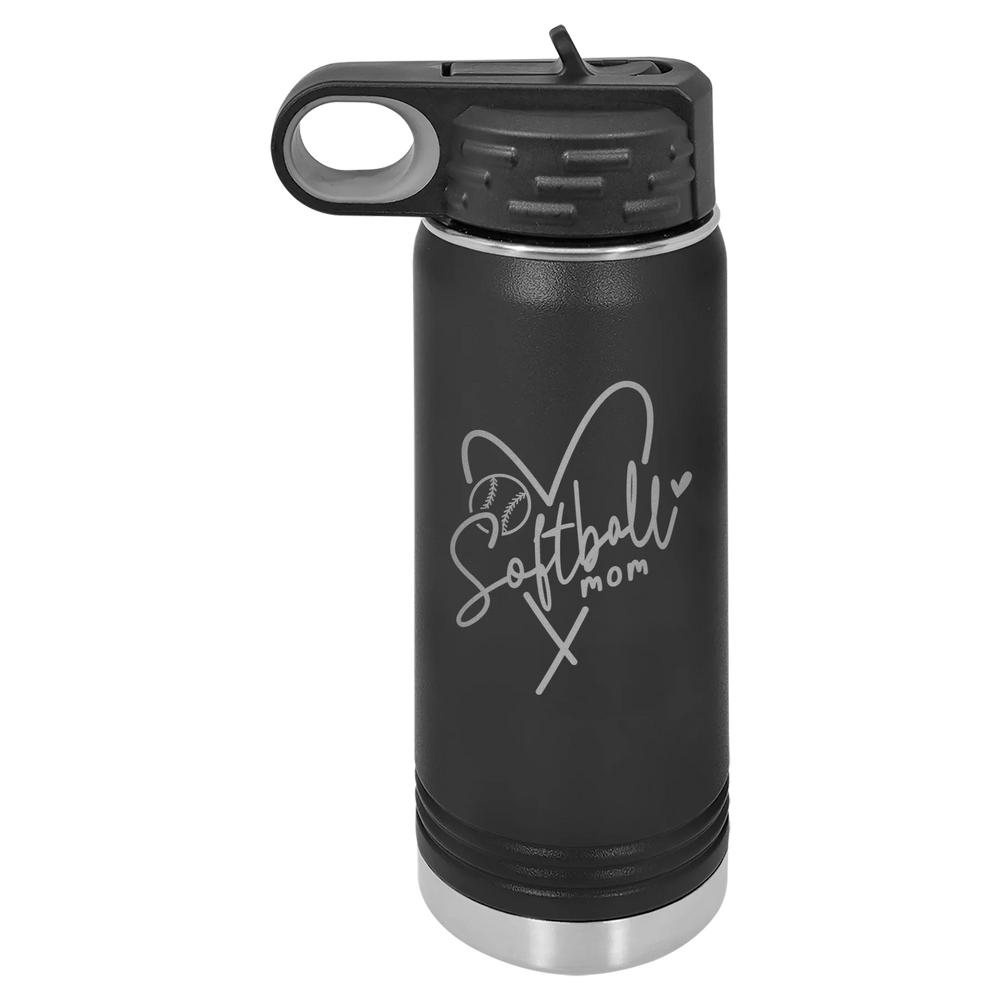 Softball Mom Heart - Polar Camel Water Bottle - Black