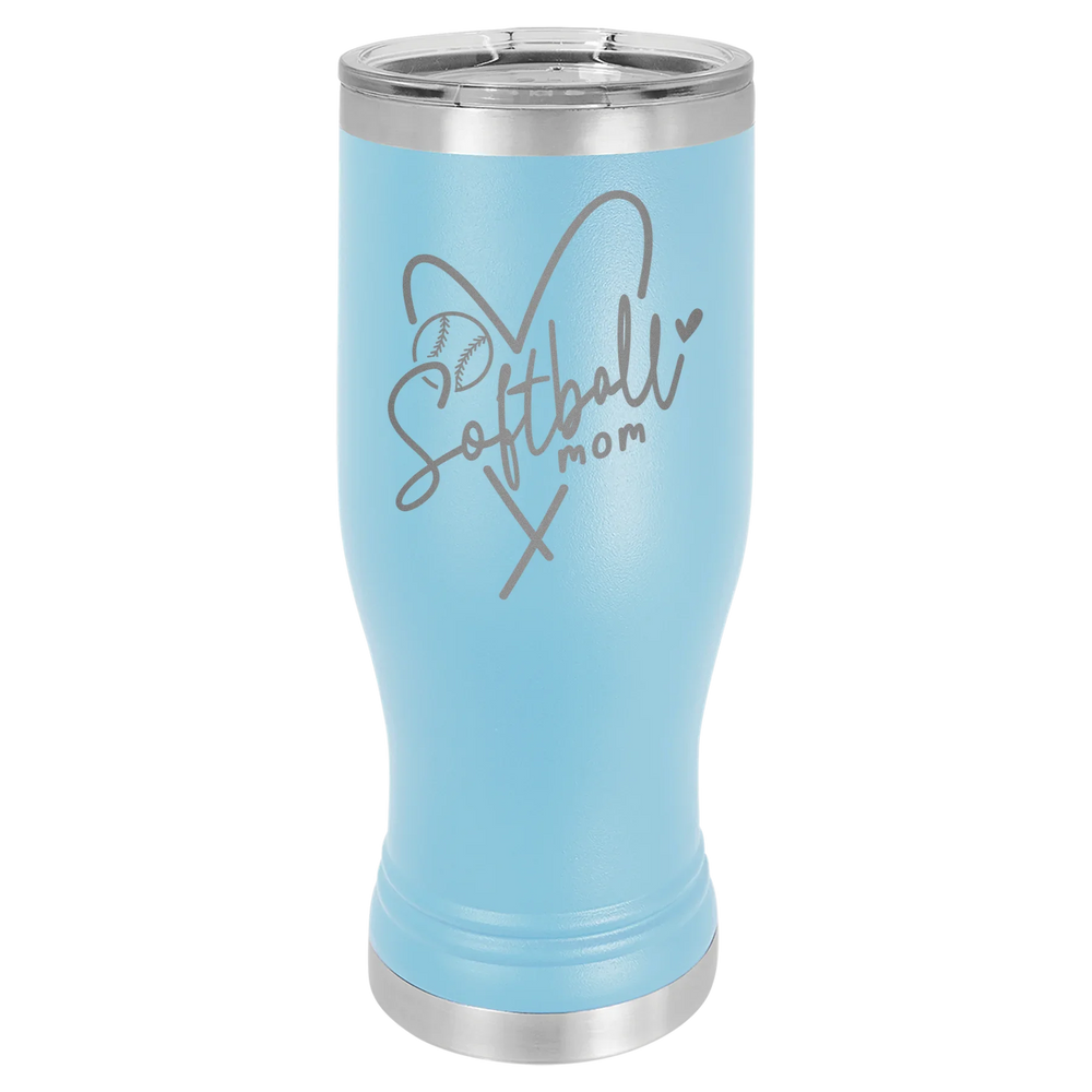 Softball Mom Heart - Polar Camel Pilsner Tumbler with Standard Lid - Light Blue