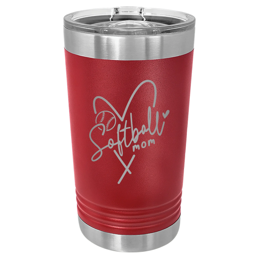 Softball Mom Heart - Polar Camel Pint with Slider Lid - Maroon