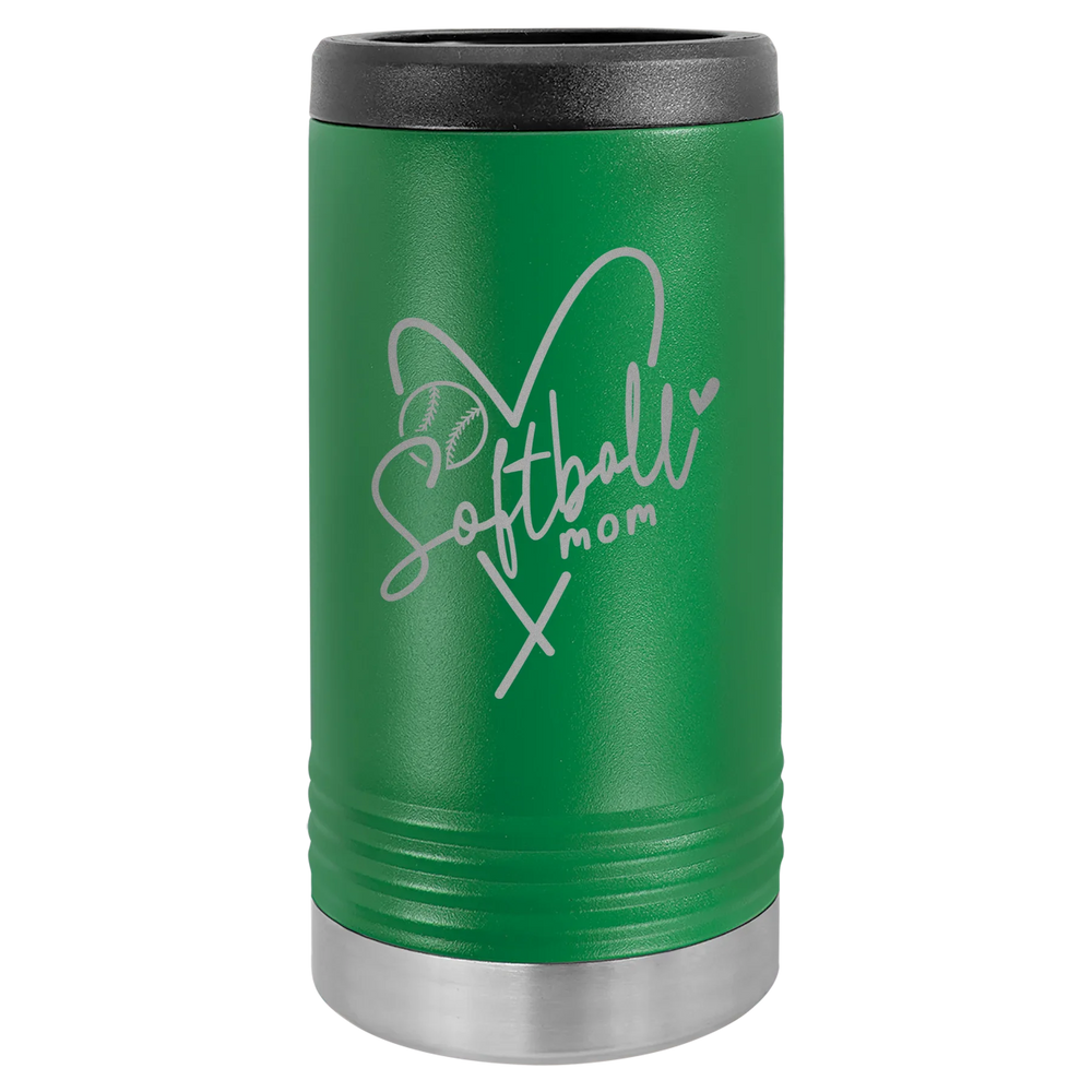 Softball Mom Heart - Polar Camel Beverage Holder - Green Slim