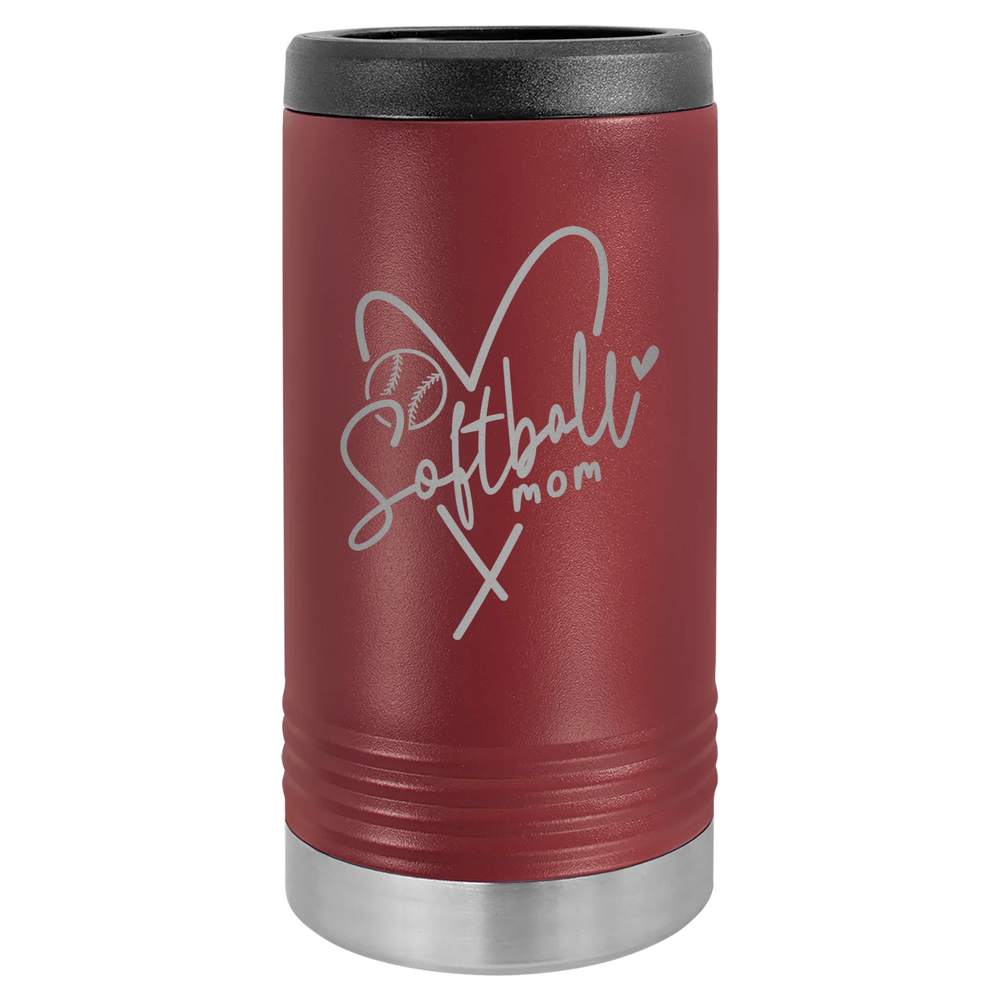 Softball Mom Heart - Polar Camel Beverage Holder - Maroon Slim