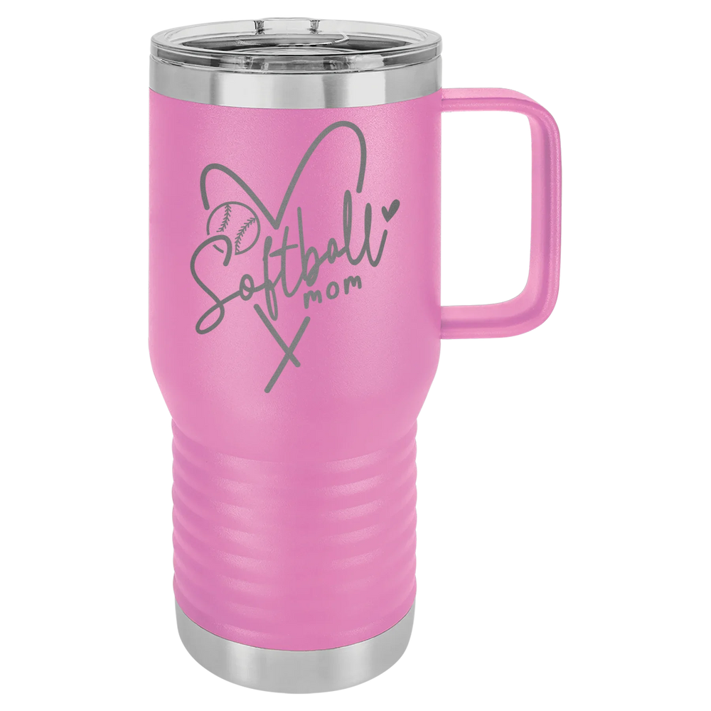 Softball Mom Heart - Polar Camel Vacuum Insulated Travel Mug with Slider Lid - Light Purple