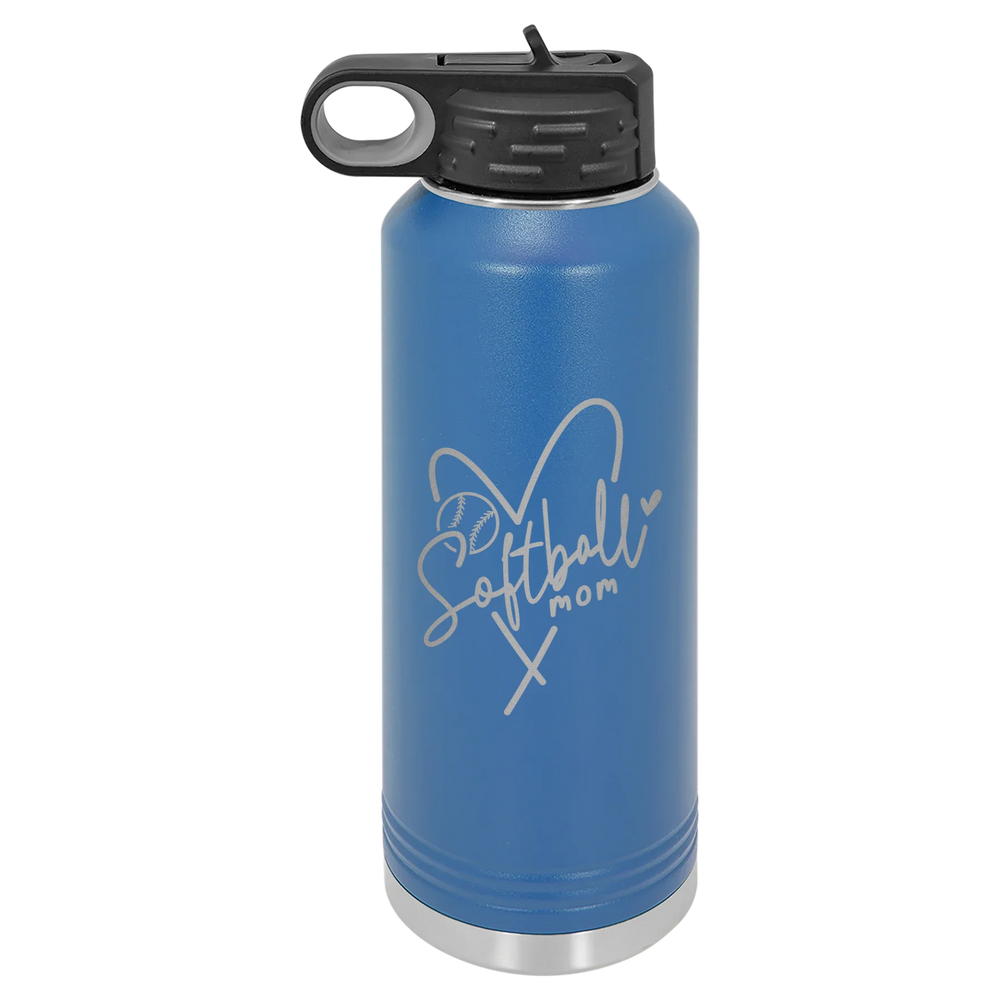 Softball Mom Heart - Polar Camel Water Bottle - Royal Blue