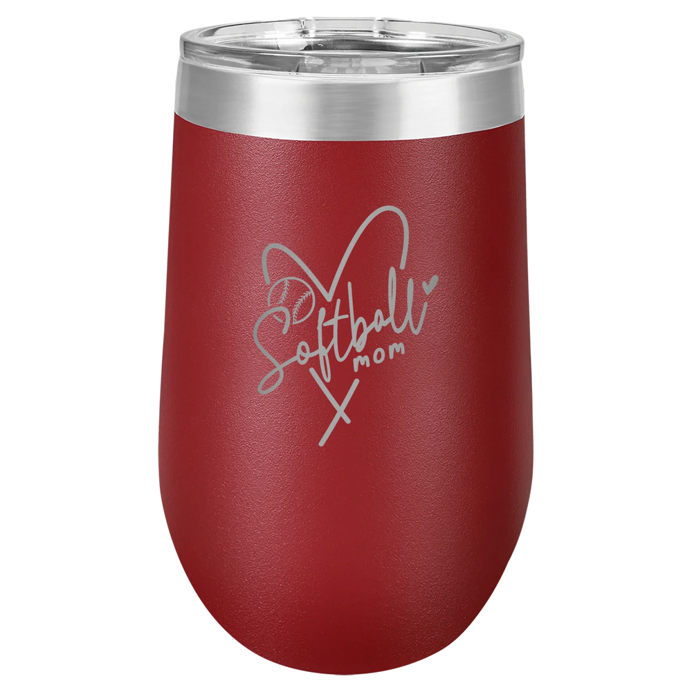 Softball Mom Heart - Polar Camel Stemless Tumbler with Lid - Maroon