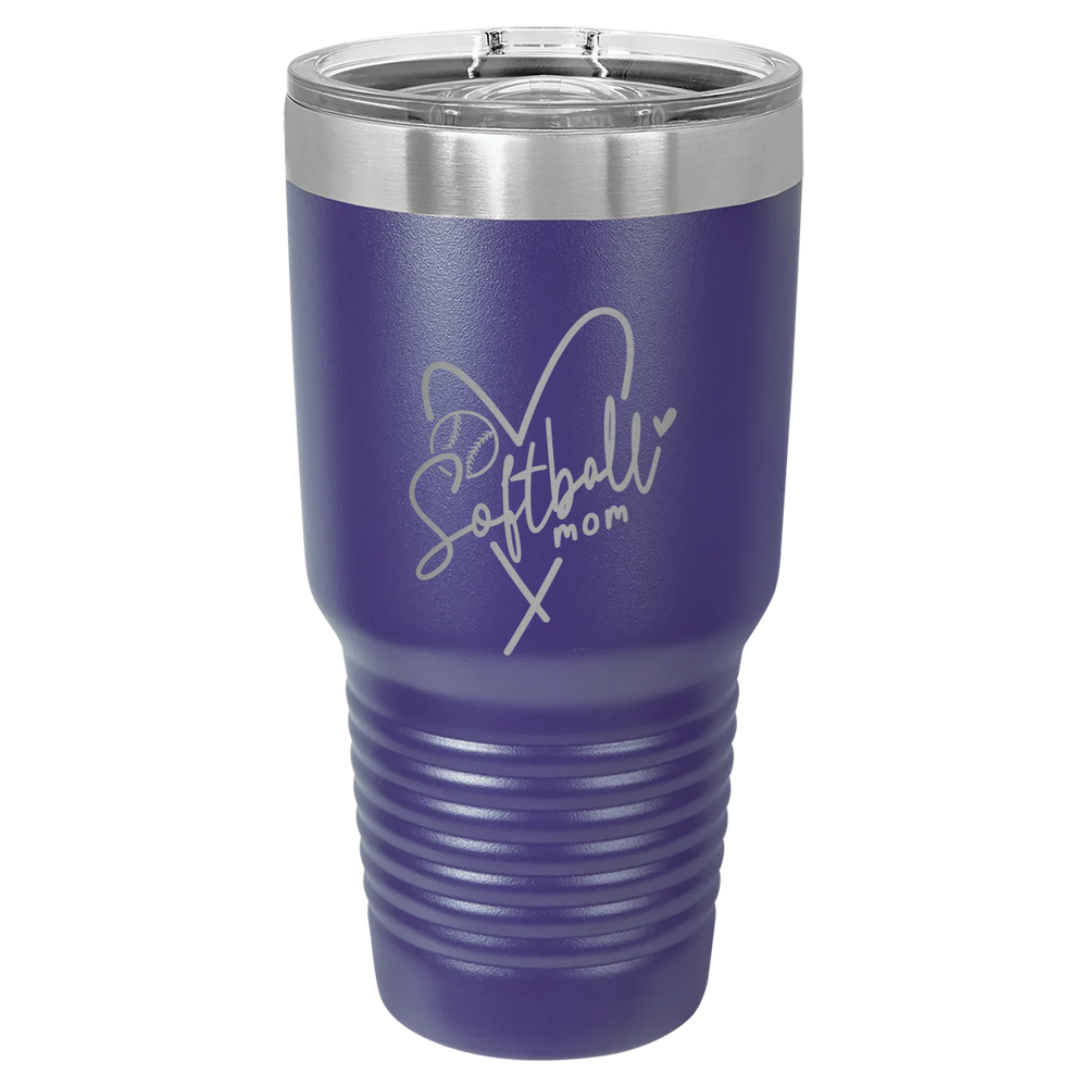 Softball Mom Heart - Polar Camel Ringneck Tumbler with Slider Lid - Purple