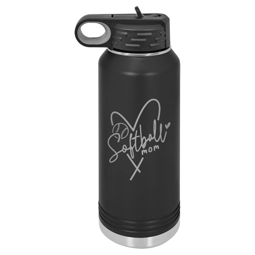 Softball Mom Heart - Polar Camel Water Bottle - Black