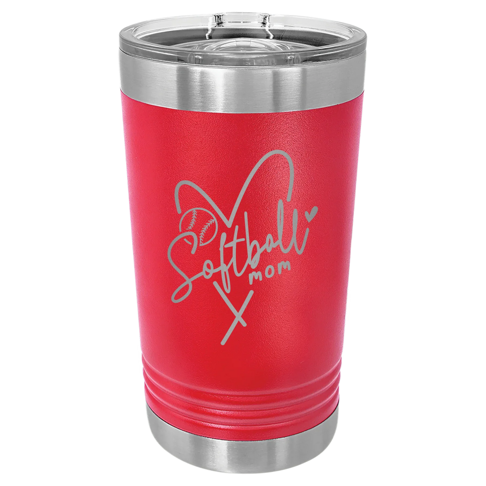 Softball Mom Heart - Polar Camel Pint with Slider Lid - Red