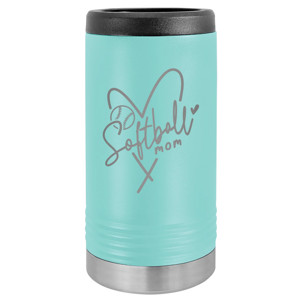 Softball Mom Heart - Polar Camel Beverage Holder - Teal Slim