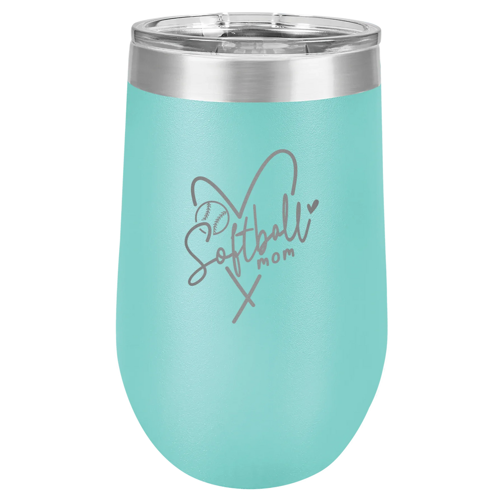 Softball Mom Heart - Polar Camel Stemless Tumbler with Lid - Teal