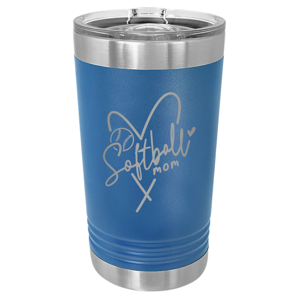 Softball Mom Heart - Polar Camel Pint with Slider Lid - Royal Blue