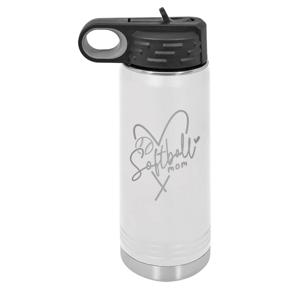 Softball Mom Heart - Polar Camel Water Bottle - White